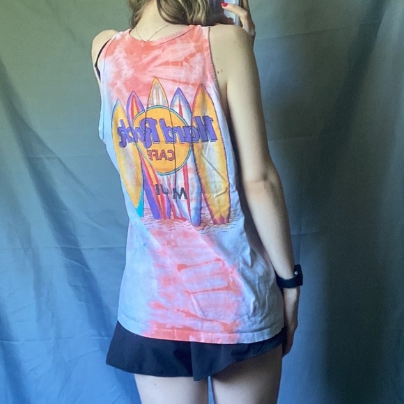 Retro Rare Hard Rock Maui Surf Graphic Large Muscle Tank 100% Cotton Hand Dyed - Picture 1 of 6